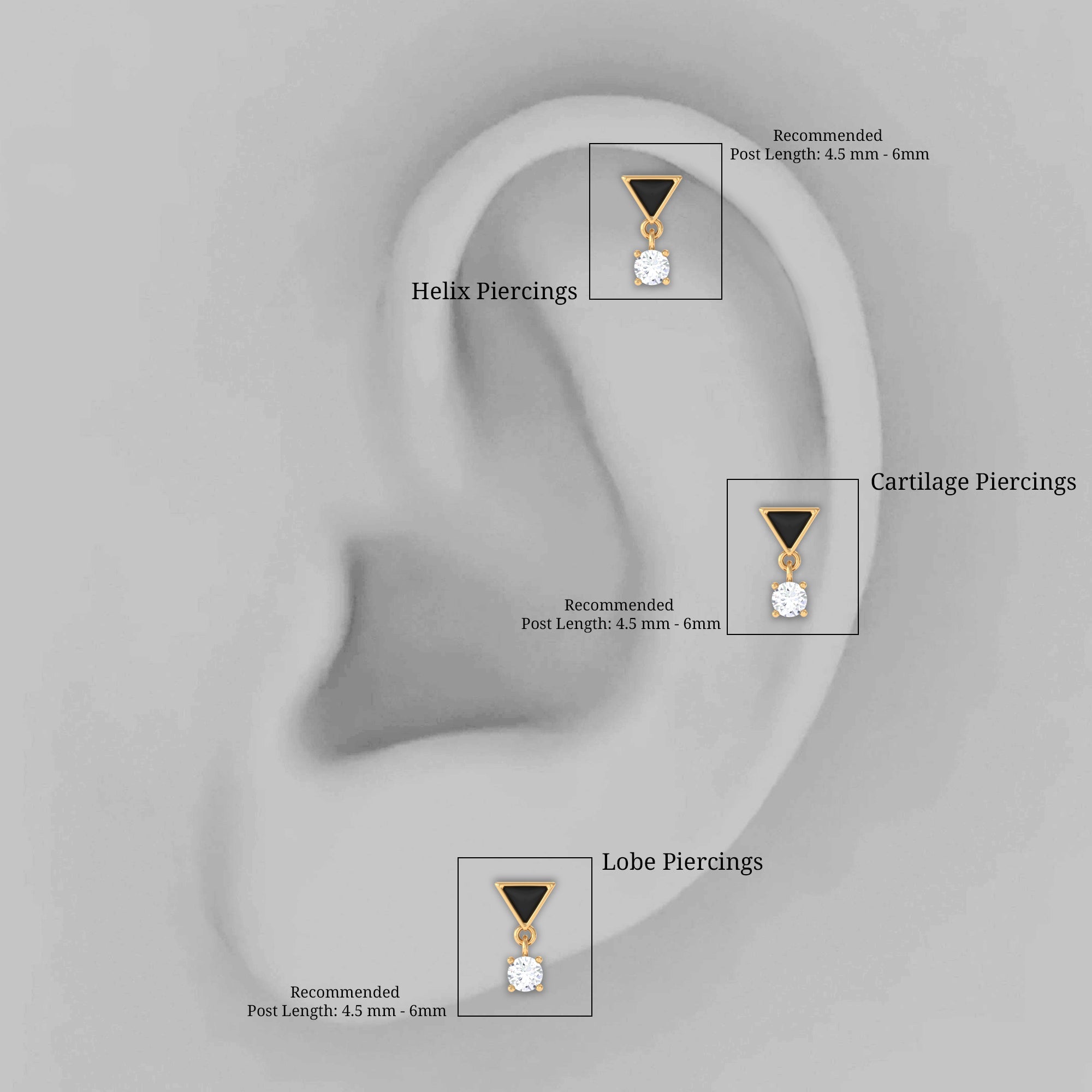 Unique Diamond Triangle Helix Drop Earring with Black Enamel