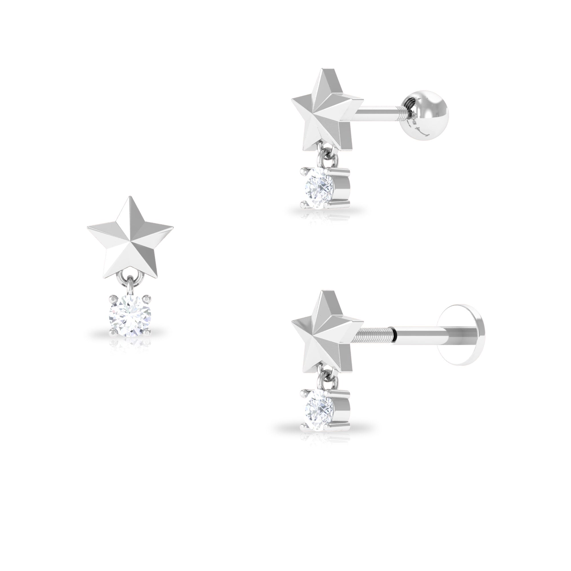 Exquisite Diamond Star Drop Earring for Helix Piercing