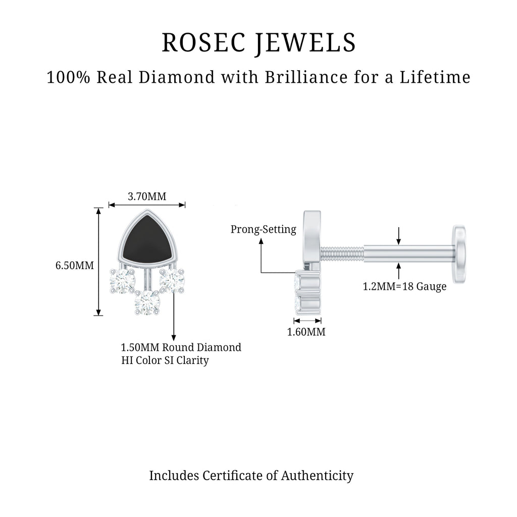 Genuine Diamond and Black Enamel Unique Tragus Earring