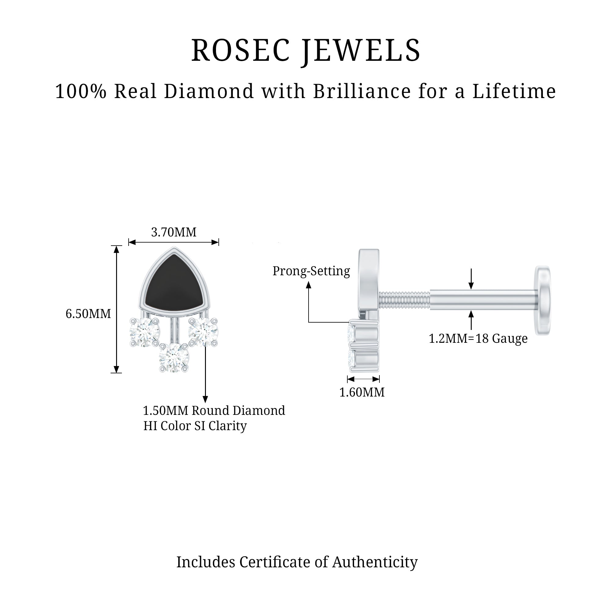 Genuine Diamond and Black Enamel Unique Tragus Earring