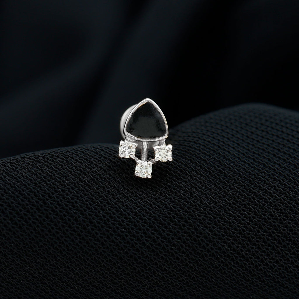 Genuine Diamond and Black Enamel Unique Tragus Earring