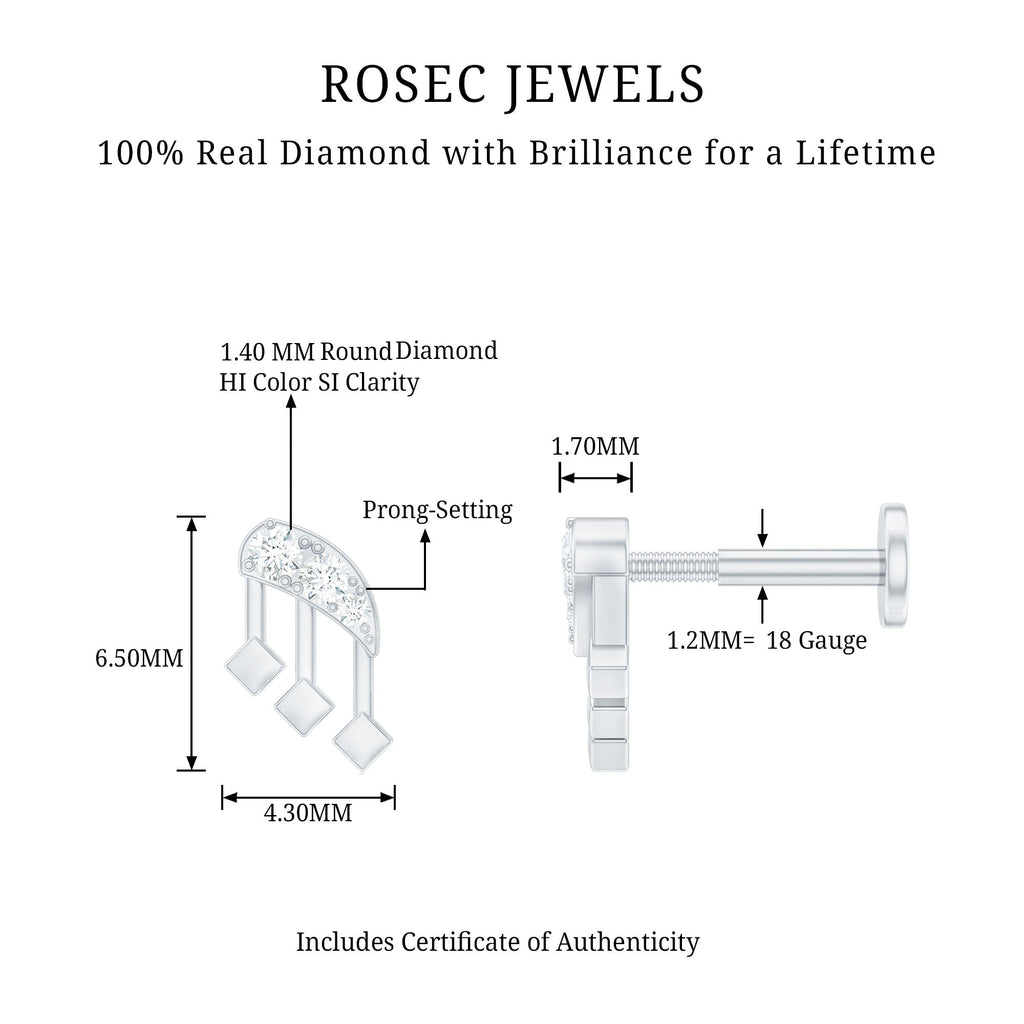 Real Diamond Music Note Earring for Cartilage Piercing