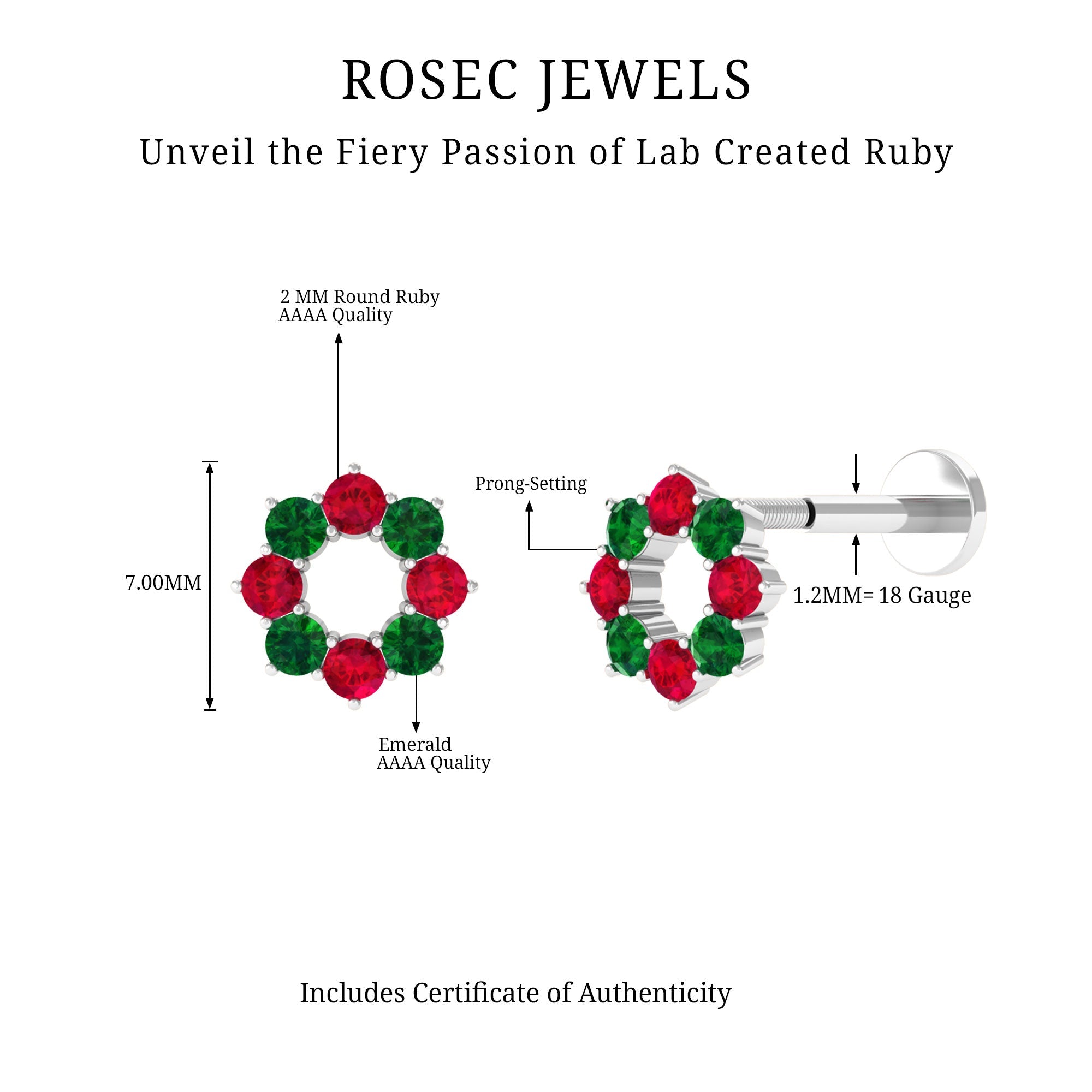 Lab Created Ruby and Created Emerald Wreath Helix Earring