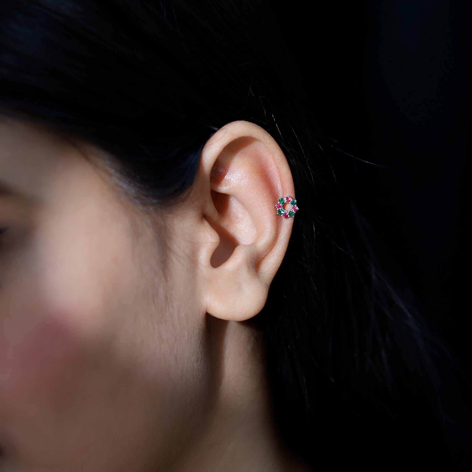 Lab Created Ruby and Created Emerald Wreath Helix Earring