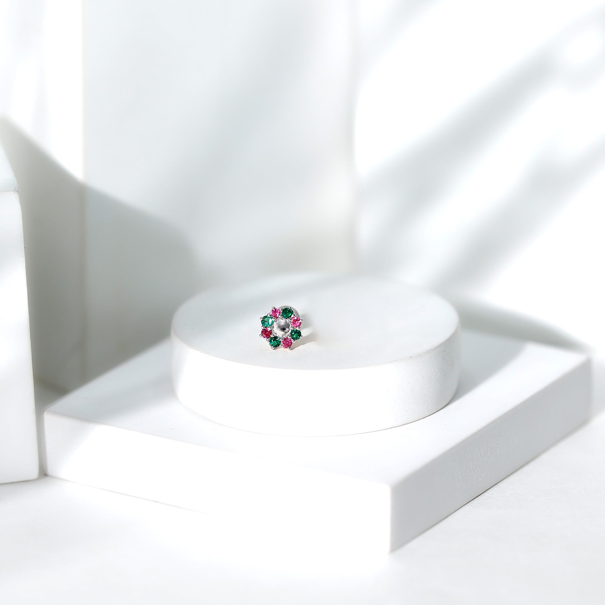 Lab Created Ruby and Created Emerald Wreath Helix Earring