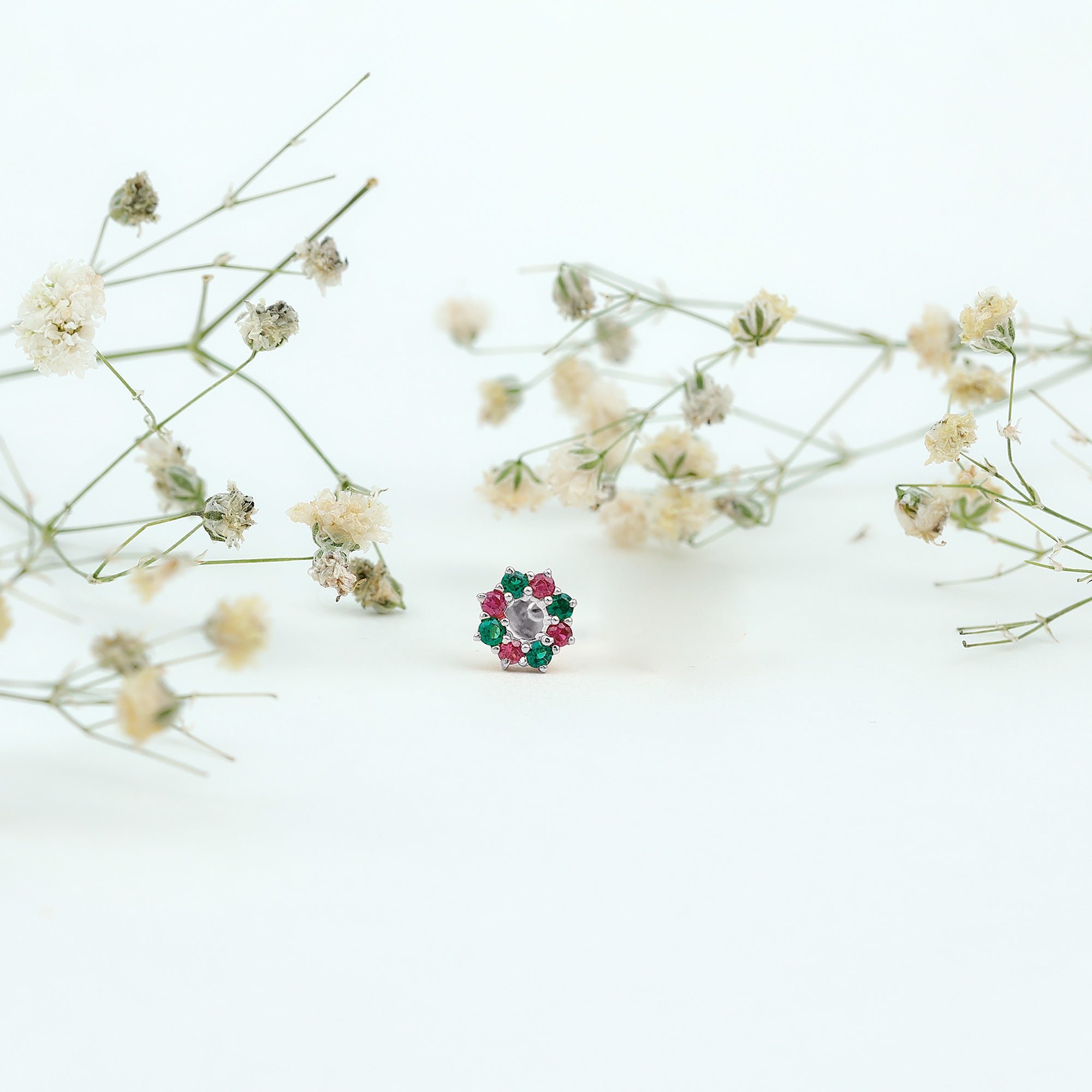 Lab Created Ruby and Created Emerald Wreath Helix Earring