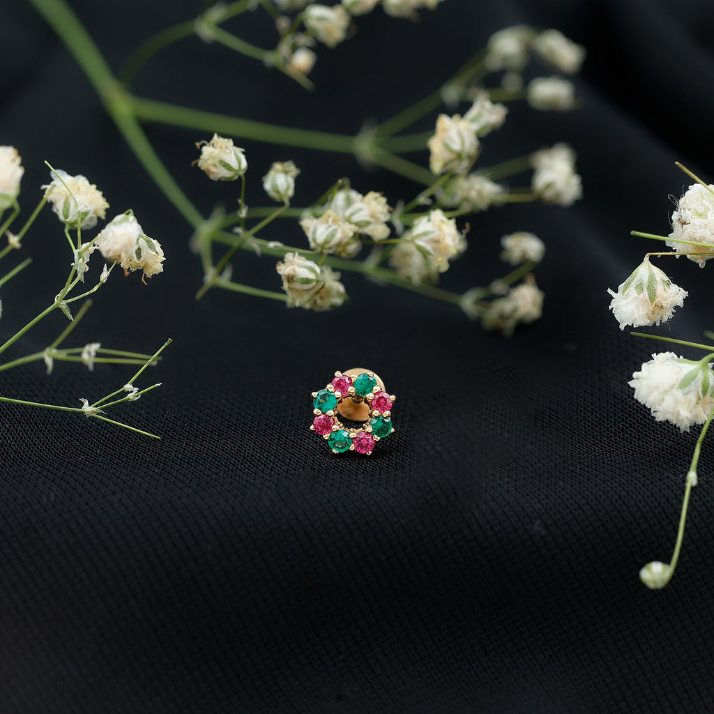 Lab Created Ruby and Created Emerald Wreath Helix Earring