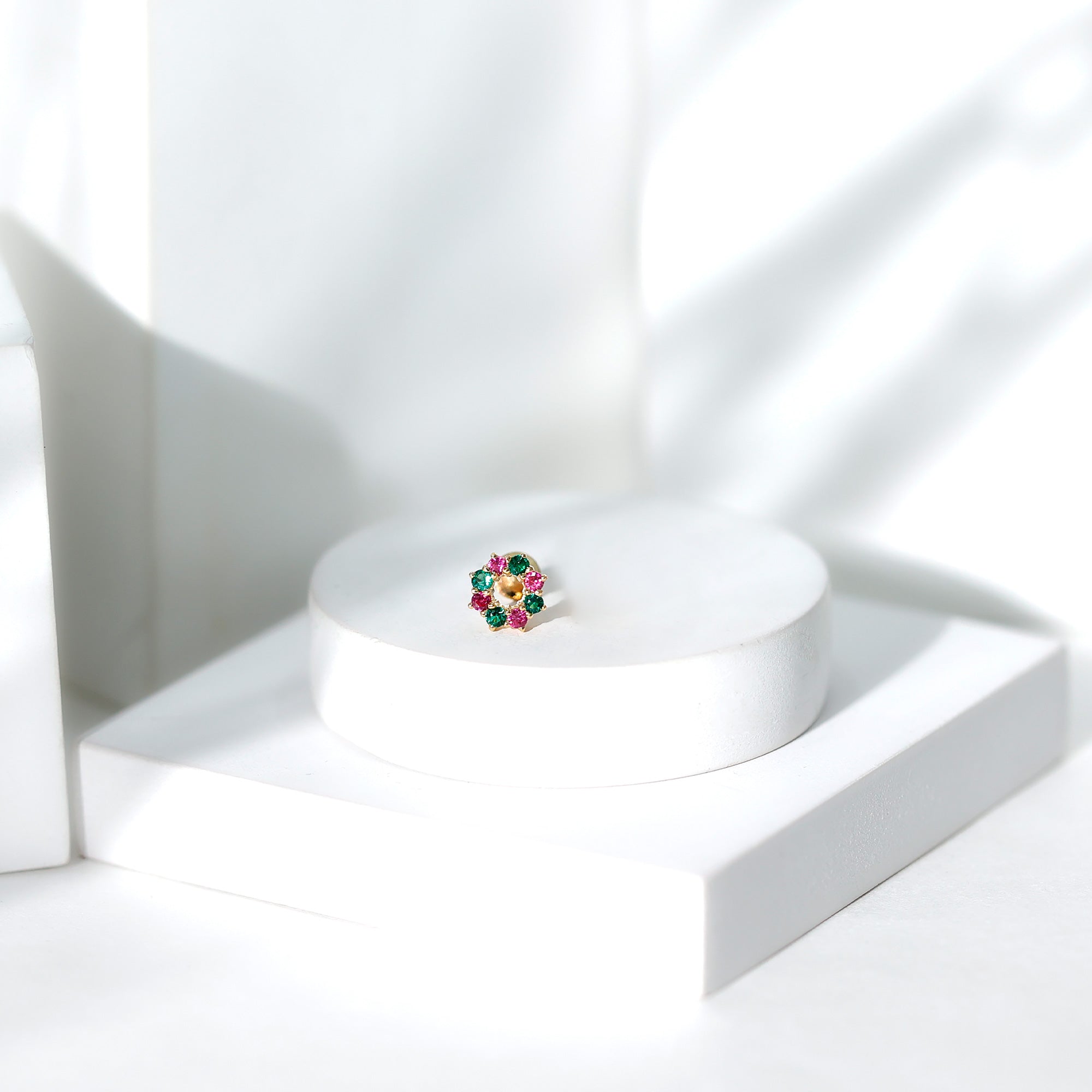 Lab Created Ruby and Created Emerald Wreath Helix Earring