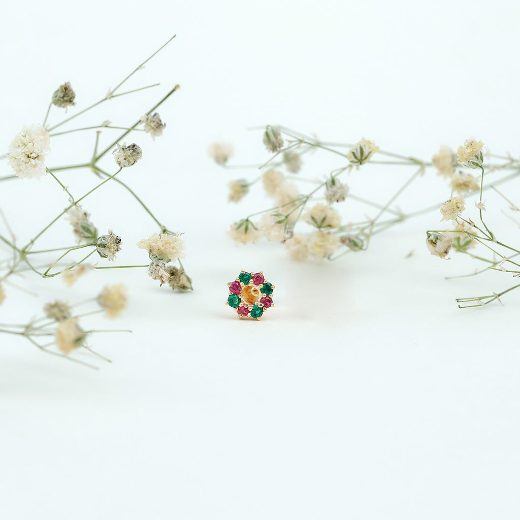 Lab Created Ruby and Created Emerald Wreath Helix Earring