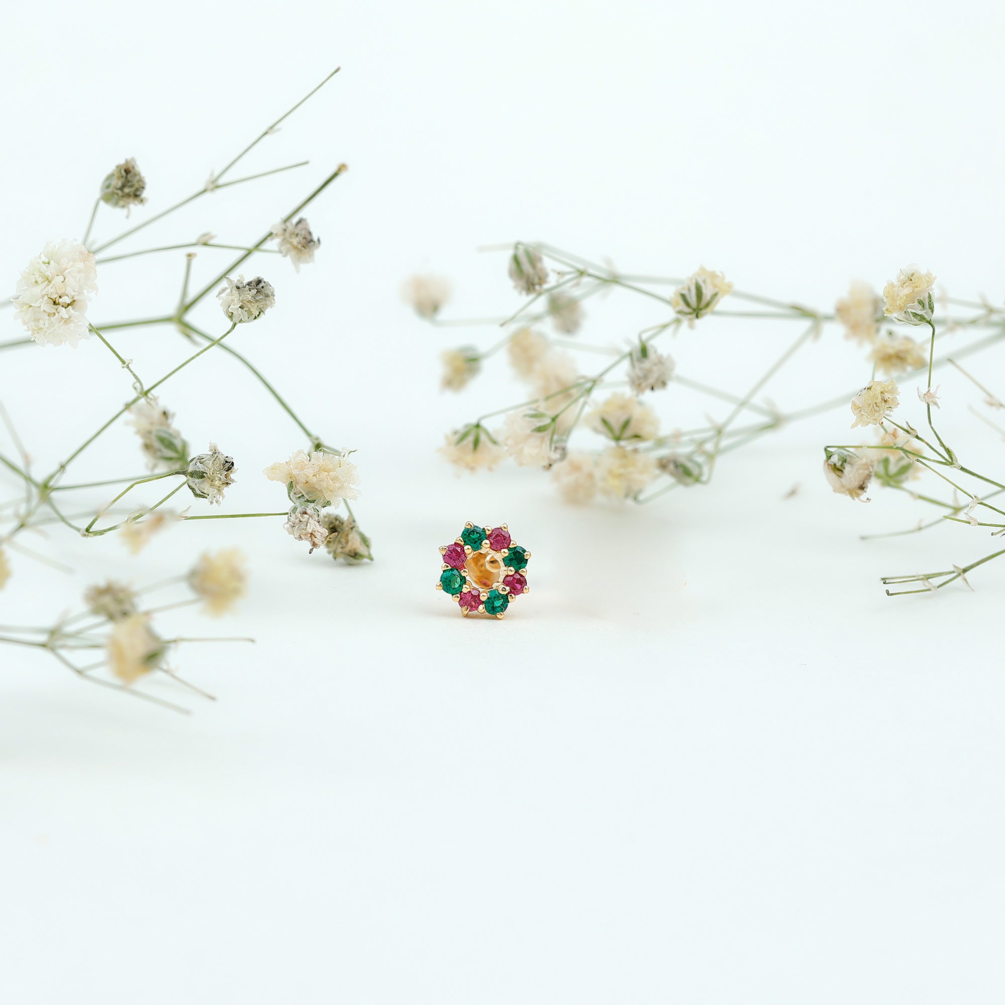 Lab Created Ruby and Created Emerald Wreath Helix Earring