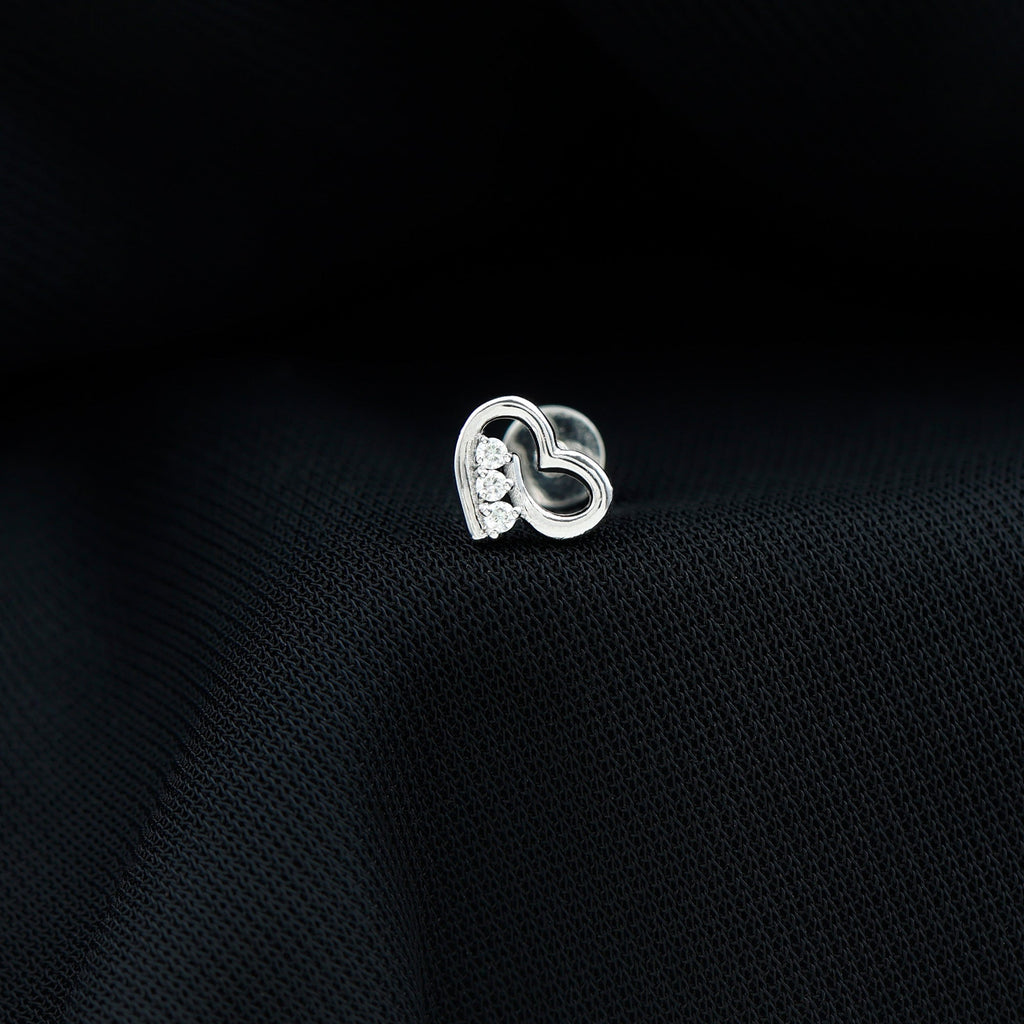 Real Diamond Cute Heart Earring for Helix Piercing