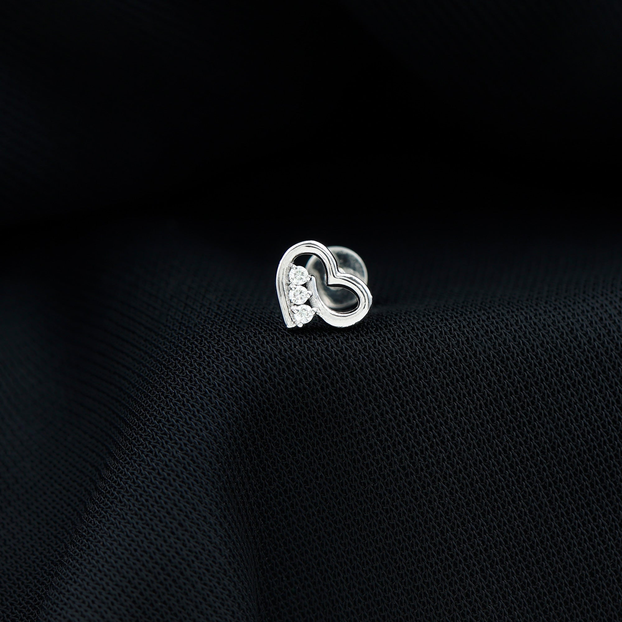 Real Diamond Cute Heart Earring for Helix Piercing