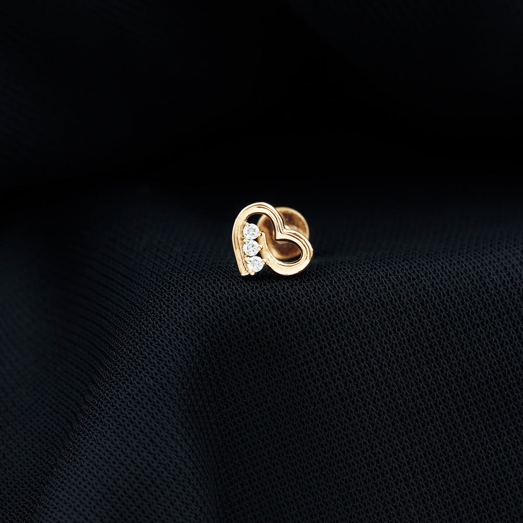 Real Diamond Cute Heart Earring for Helix Piercing