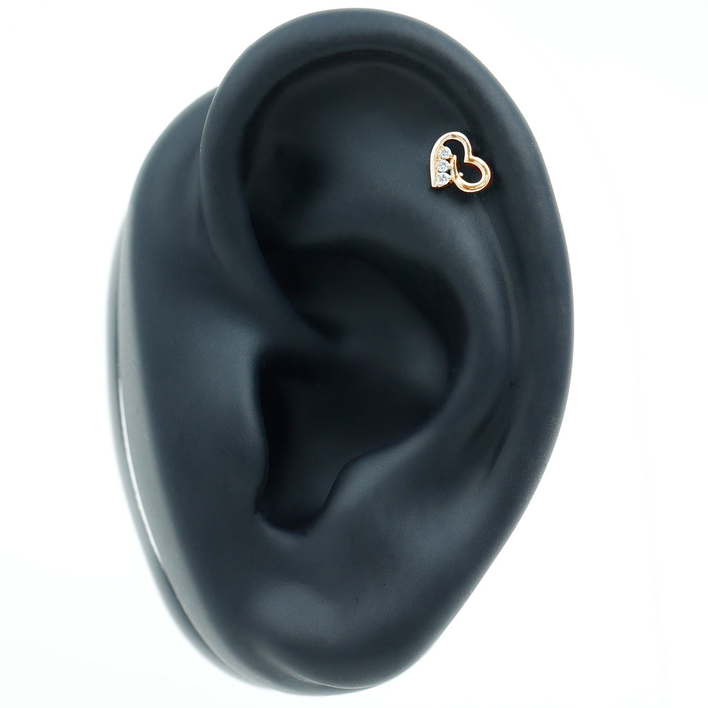Real Diamond Cute Heart Earring for Helix Piercing
