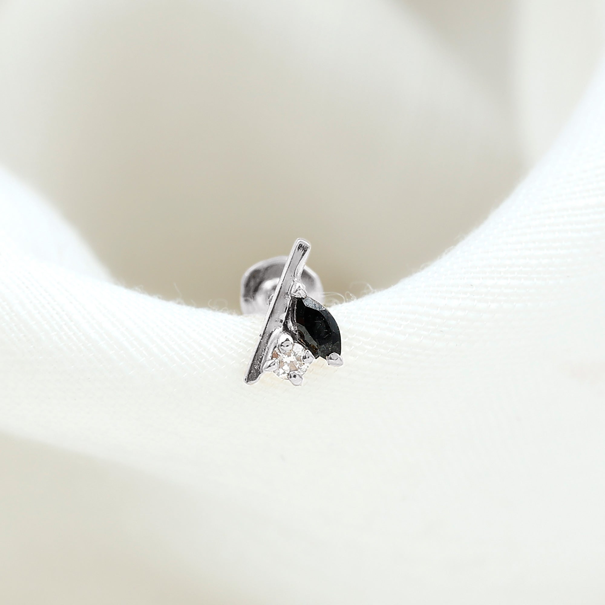 Contemporary Lab Grown Black and White Diamond Helix Earring