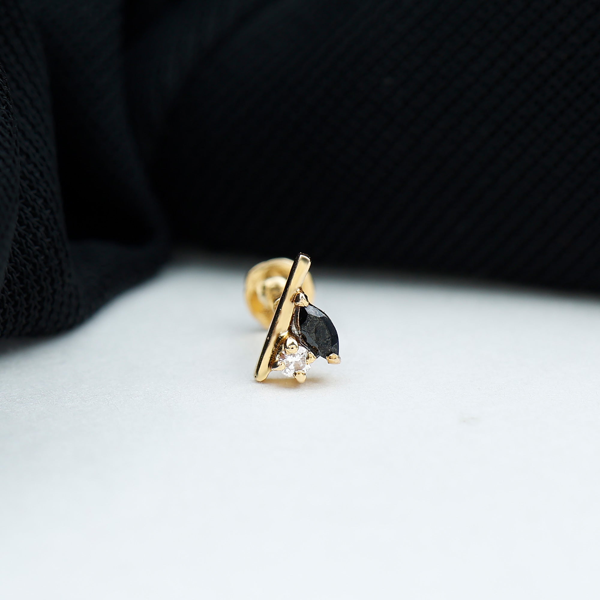 Contemporary Lab Grown Black and White Diamond Helix Earring