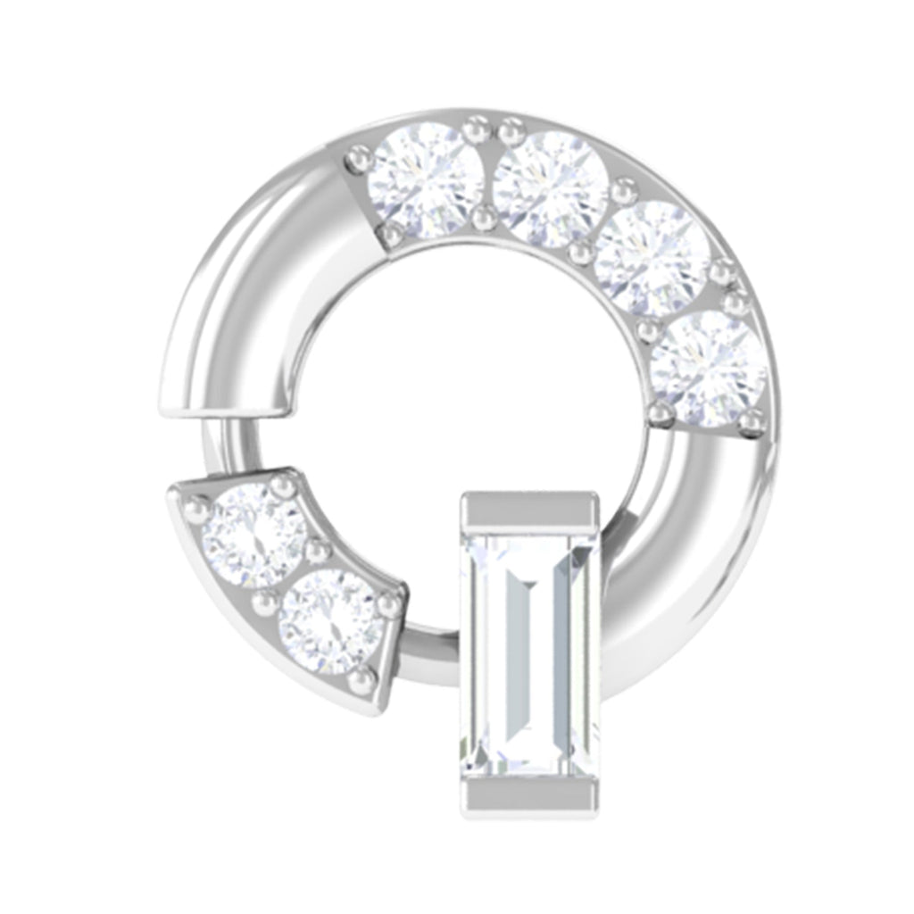 Baguette and Round Moissanite Open Circle Cartilage Earring