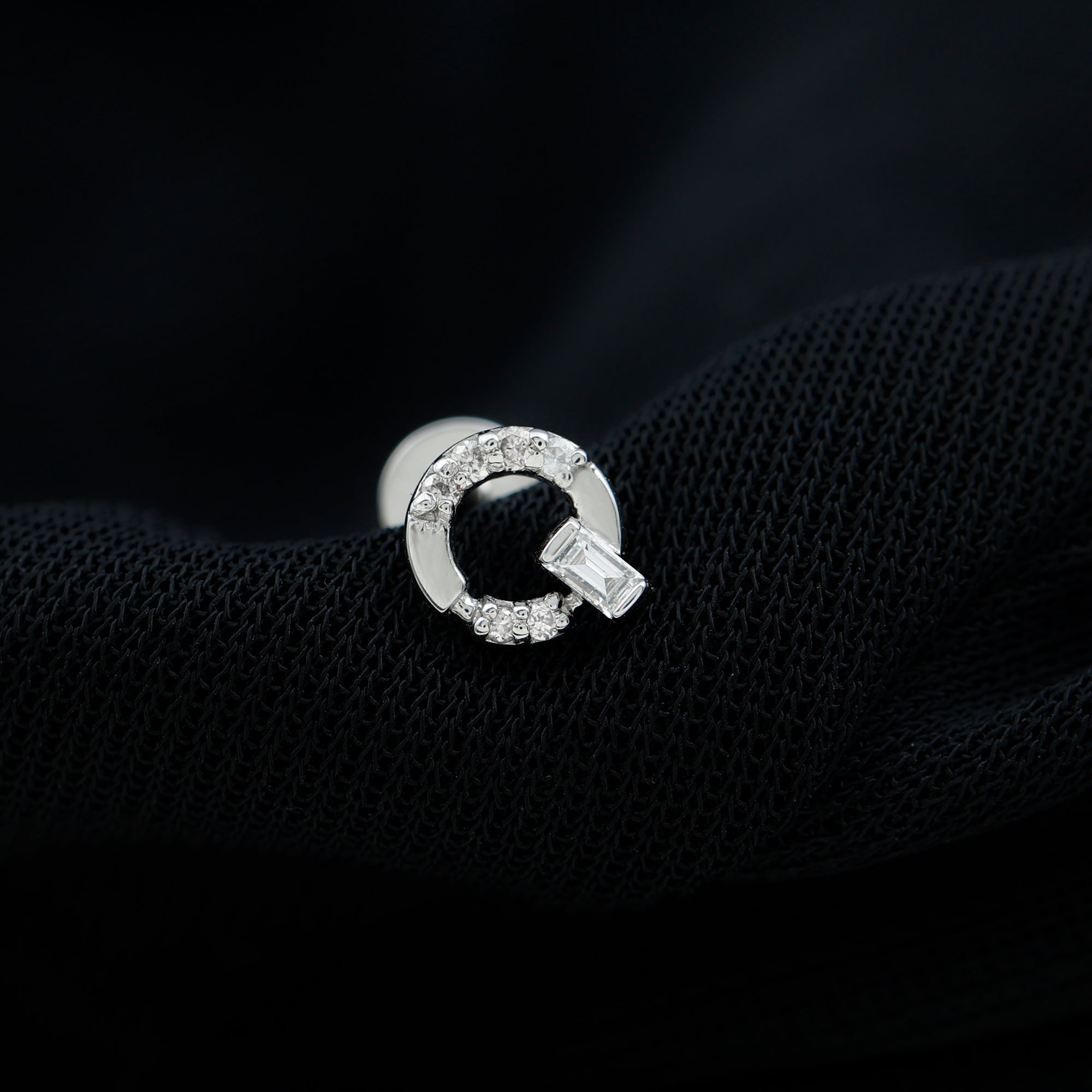 Baguette and Round Moissanite Open Circle Cartilage Earring