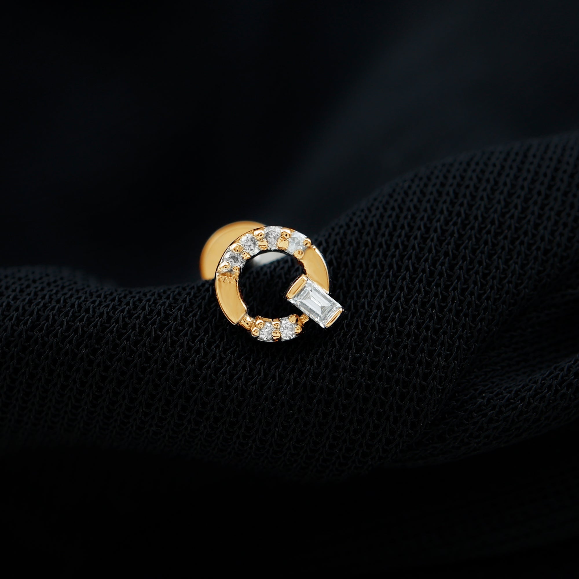 Baguette and Round Moissanite Open Circle Cartilage Earring