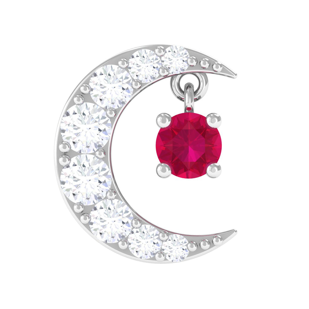 Natural Ruby and Lab Diamond Crescent Moon Helix Earring