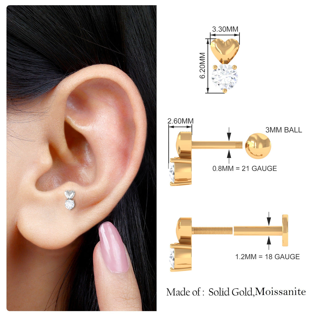 Round Moissanite Heart Tragus Earring