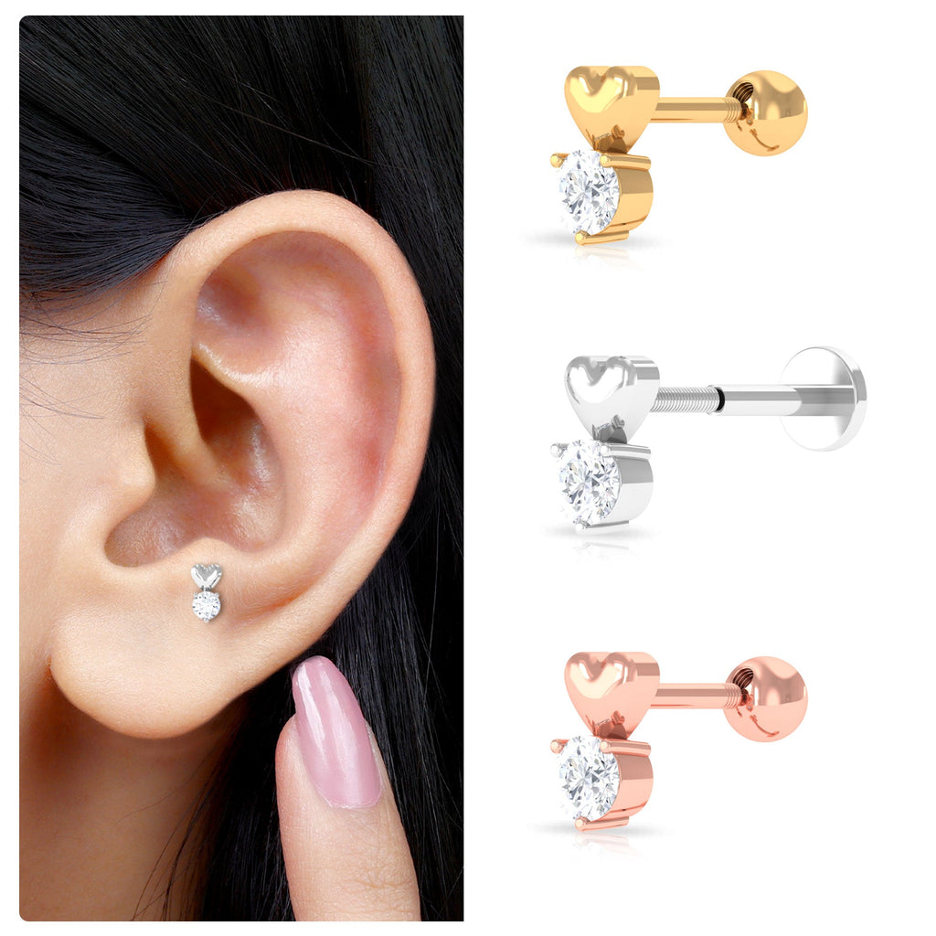 Round Moissanite Heart Tragus Earring
