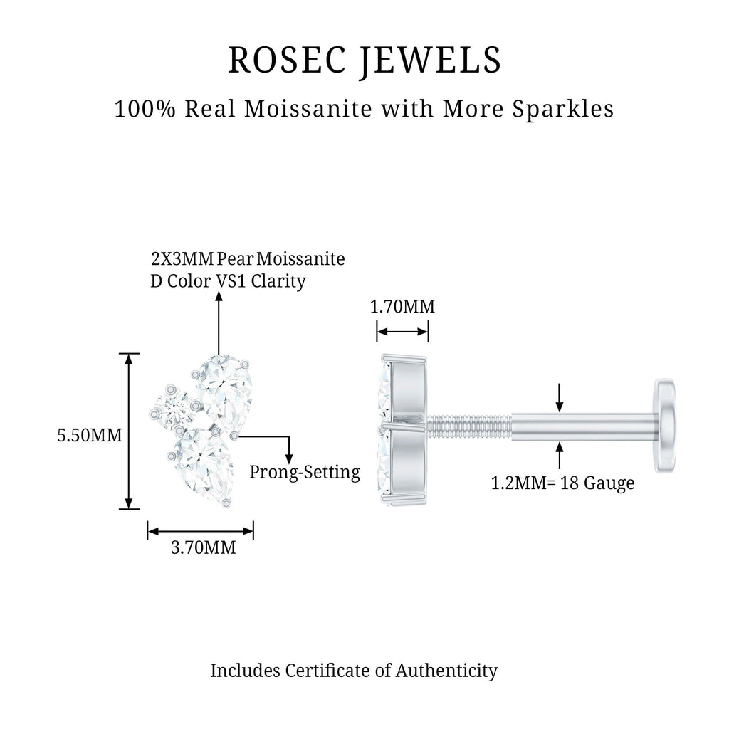 Pear and Round Cut Moissanite Cluster Helix Earring