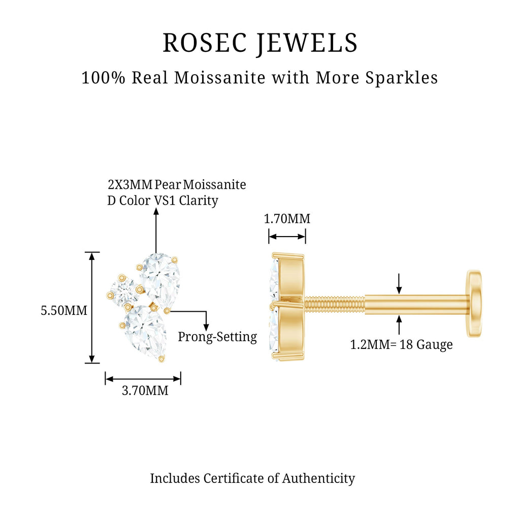 Pear and Round Cut Moissanite Cluster Helix Earring