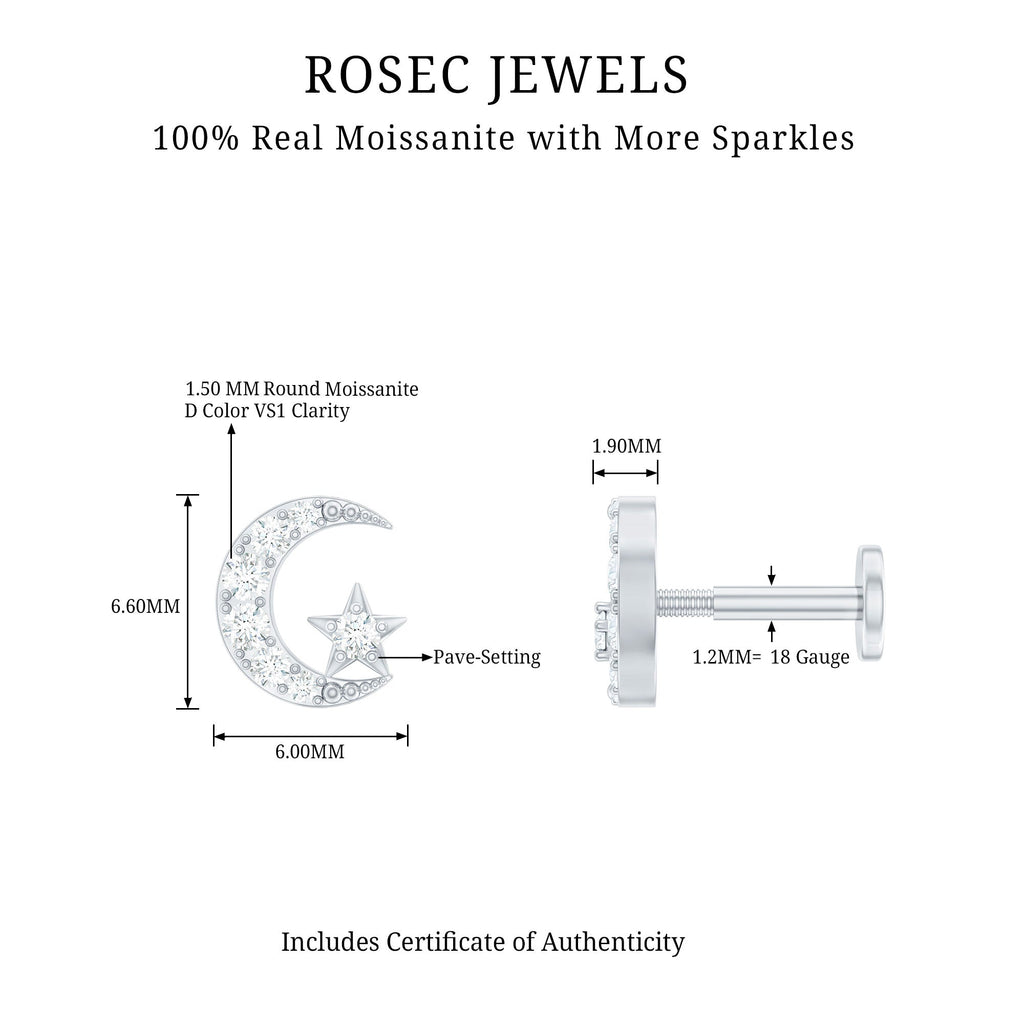 Moissanite Moon and Star Cartilage Earring