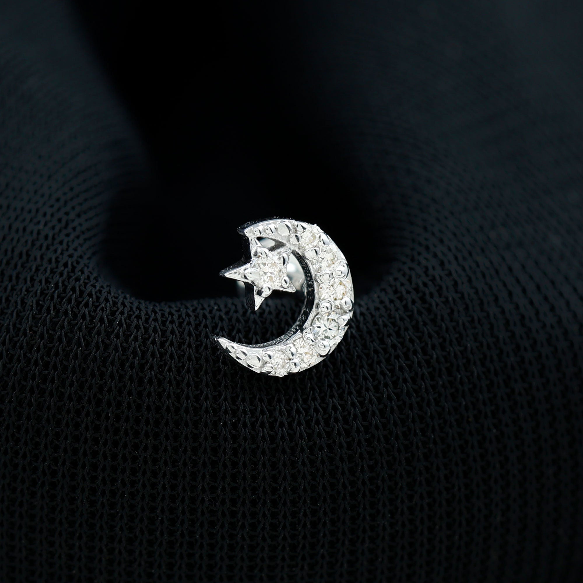 Moissanite Moon and Star Cartilage Earring