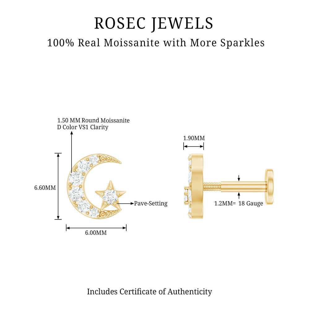 Moissanite Moon and Star Cartilage Earring