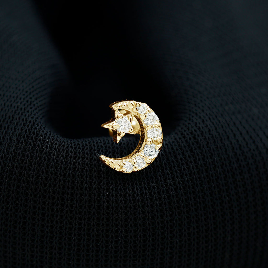 Moissanite Moon and Star Cartilage Earring