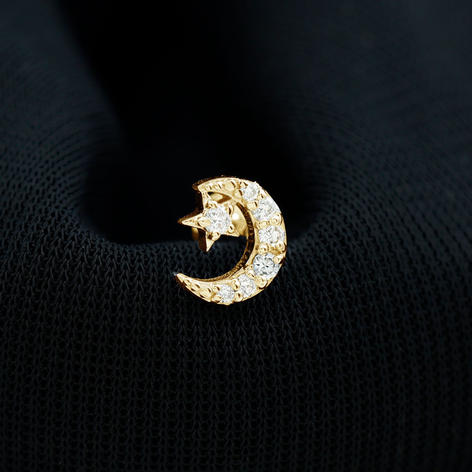 Moissanite Moon and Star Cartilage Earring