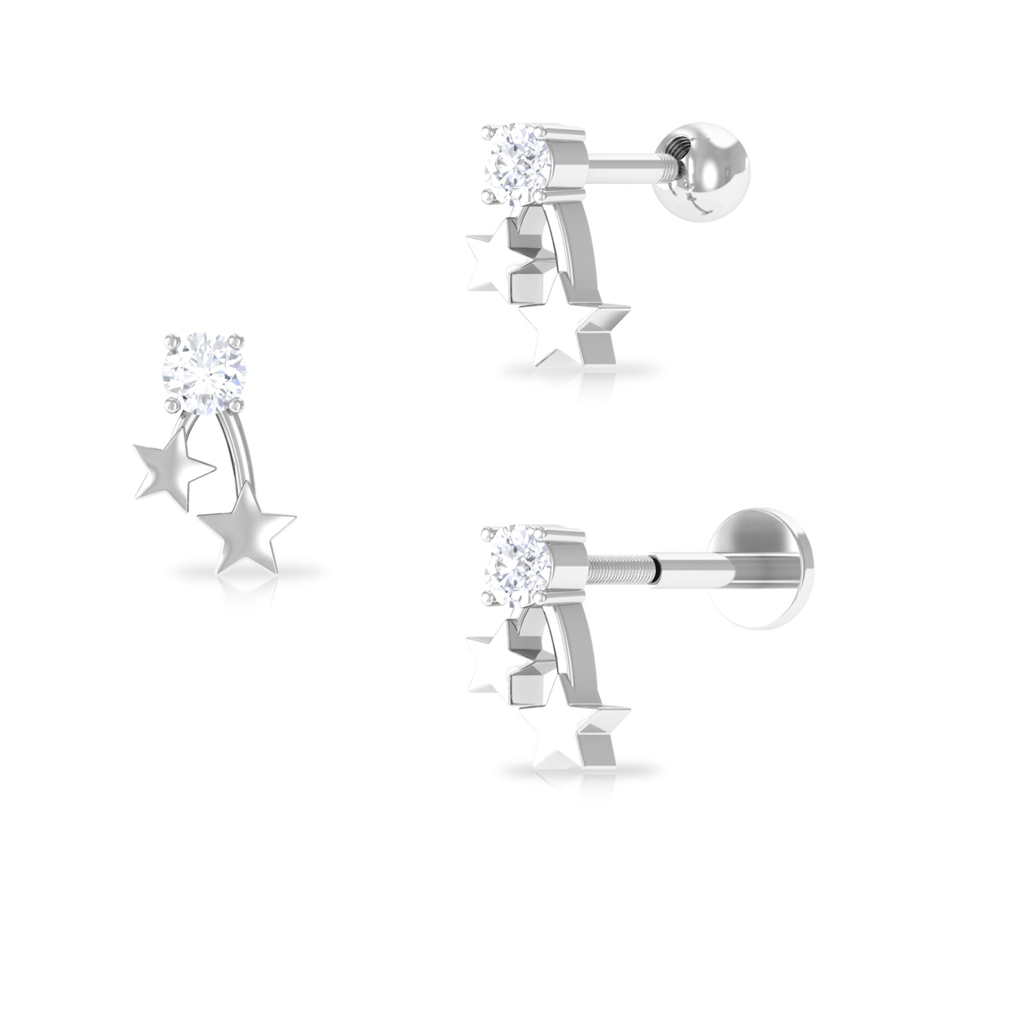 Round Diamond Solitaire Star Cartilage Earring