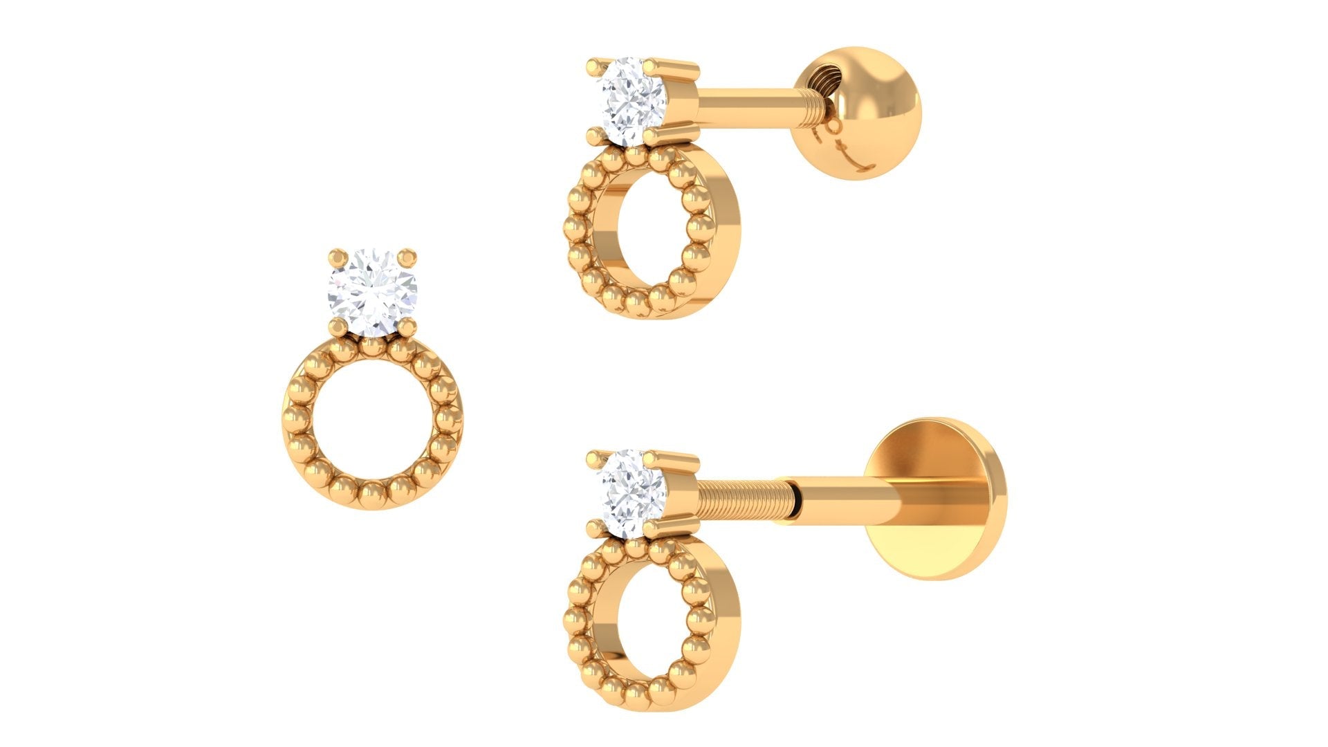 Round Diamond Beaded Circle Tragus Earring