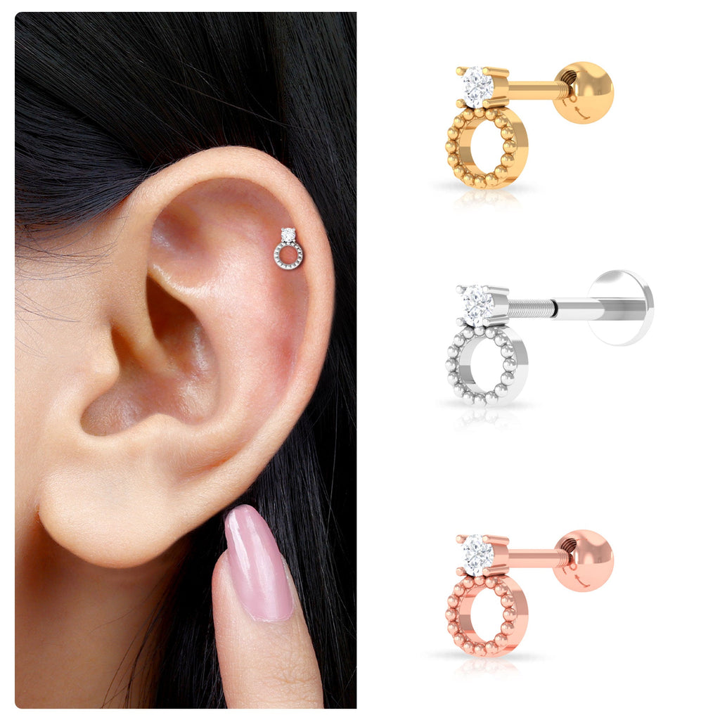 Round Diamond Beaded Circle Tragus Earring