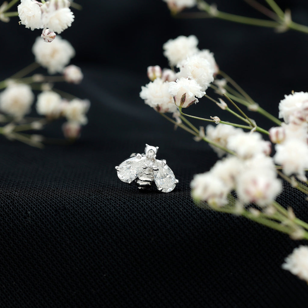 Pear Cut Moissanite Bee Earring for Cartilage Piercing