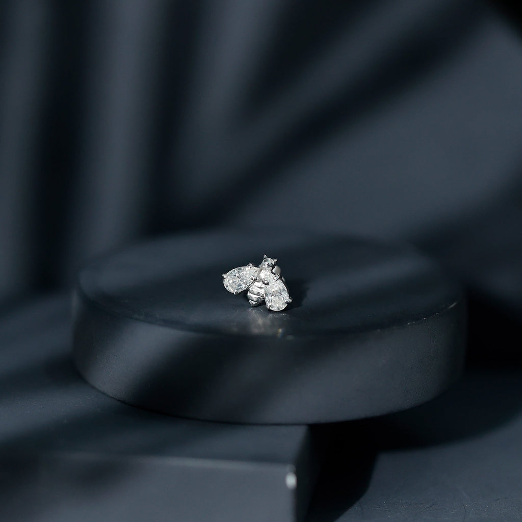 Pear Cut Moissanite Bee Earring for Cartilage Piercing