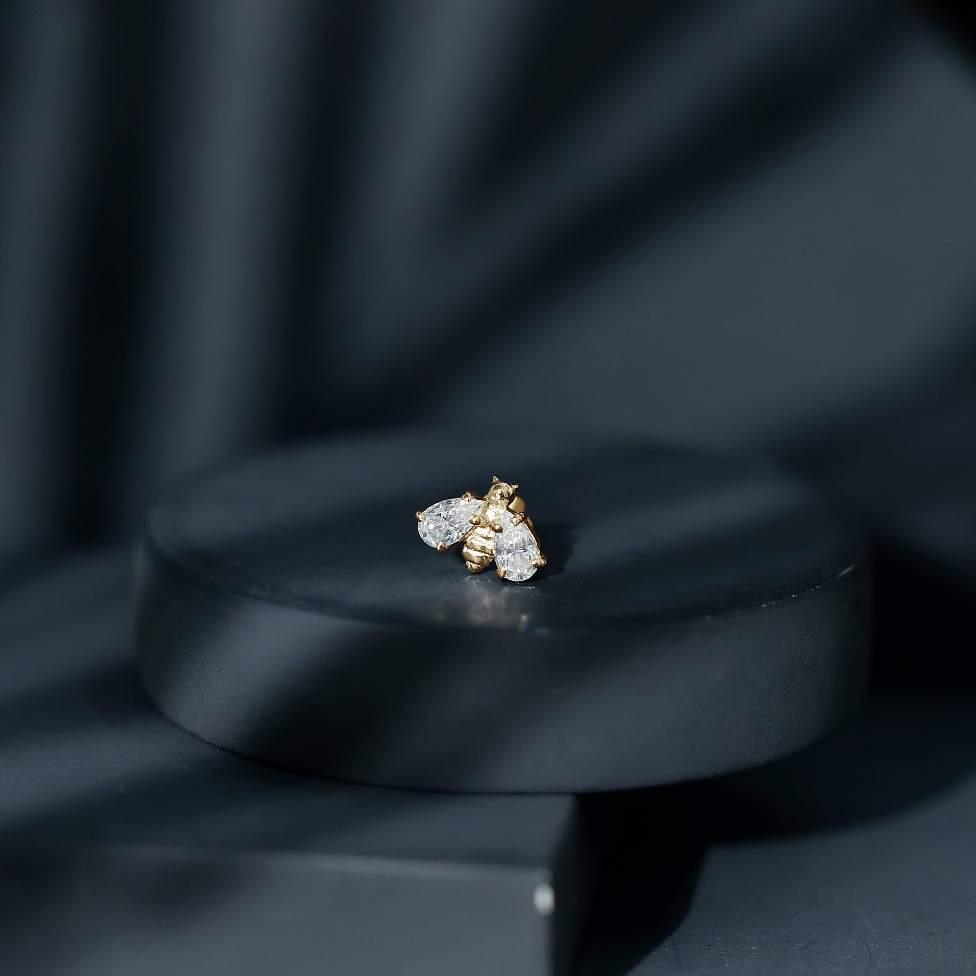 Pear Cut Moissanite Bee Earring for Cartilage Piercing
