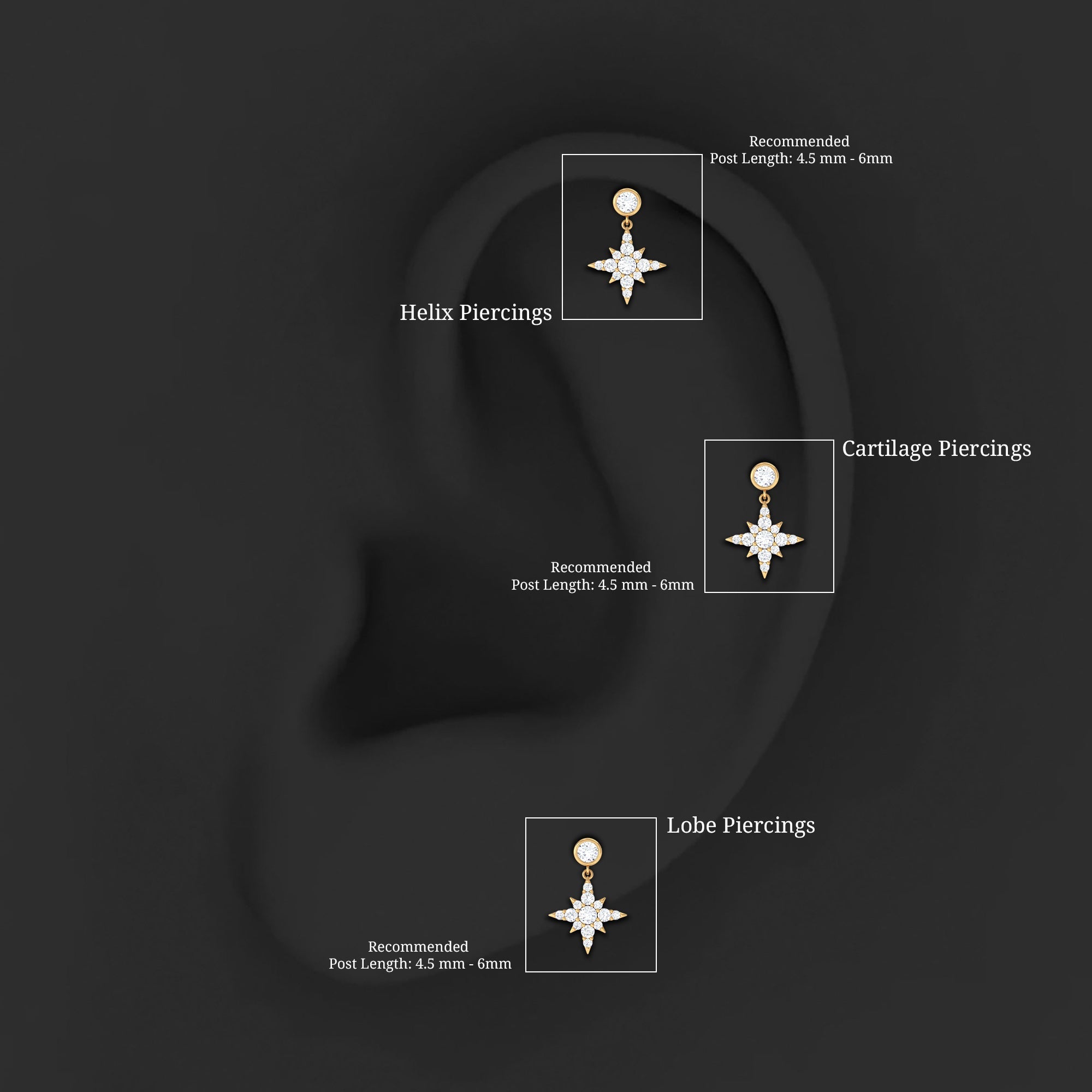 Moissanite Starburst Drop Earring for Cartilage Piercing