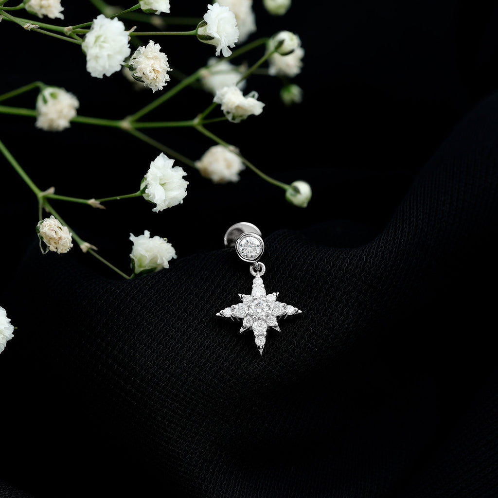Moissanite Starburst Drop Earring for Cartilage Piercing