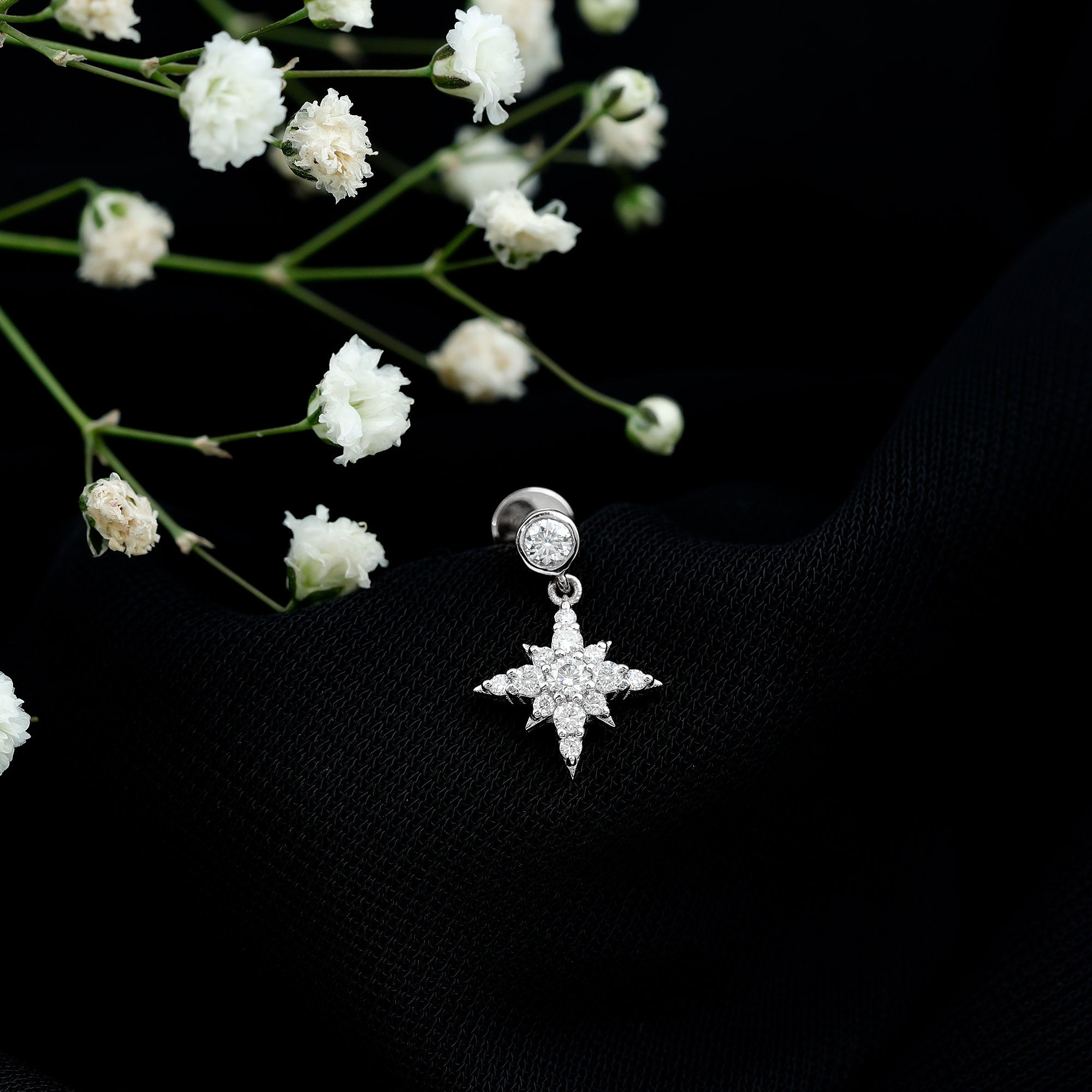 Moissanite Starburst Drop Earring for Cartilage Piercing