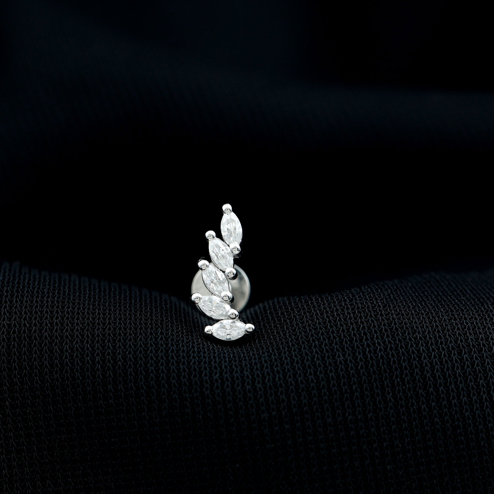 Marquise Moissanite Curved Helix Ear Crawler Earring