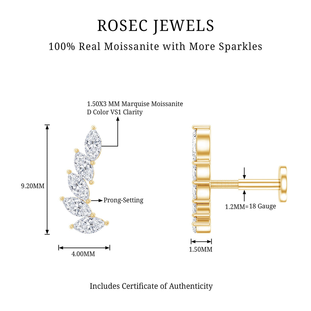 Marquise Moissanite Curved Helix Ear Crawler Earring