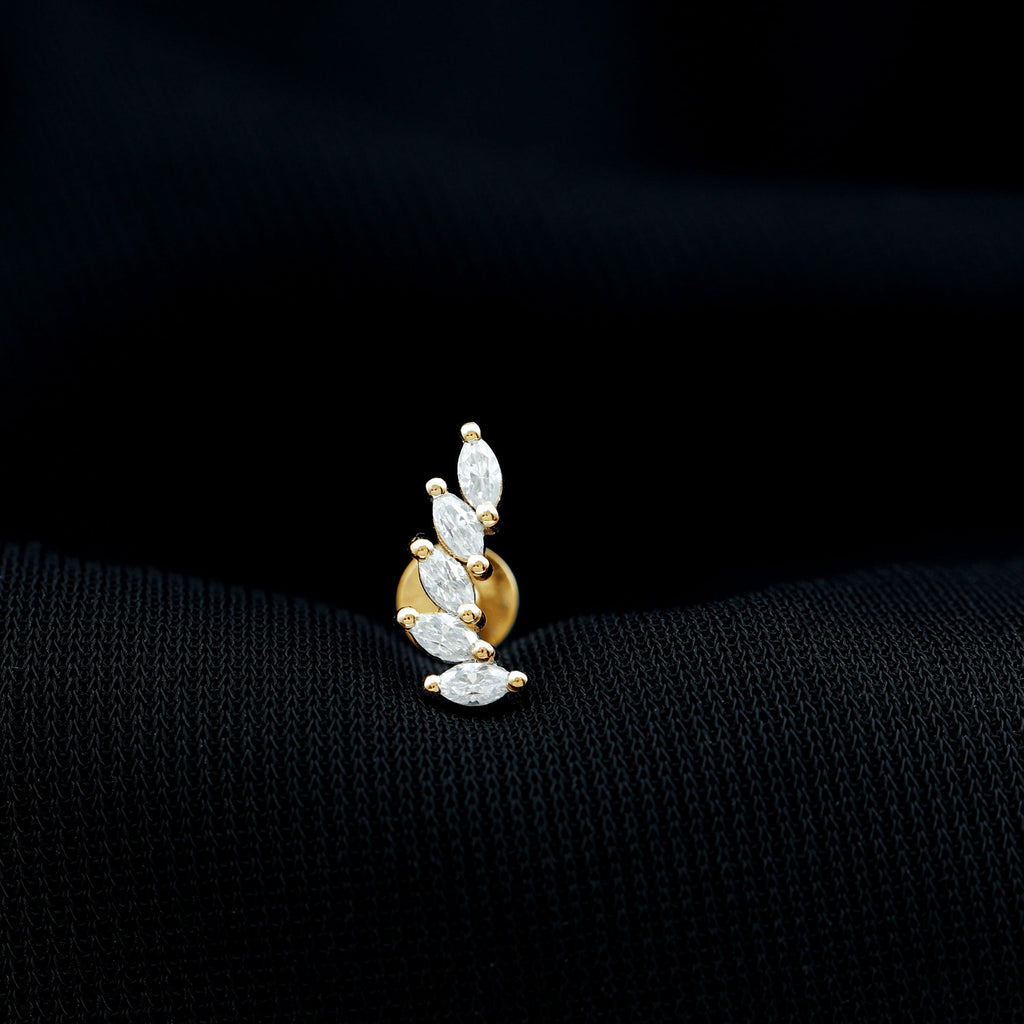 Marquise Moissanite Curved Helix Ear Crawler Earring