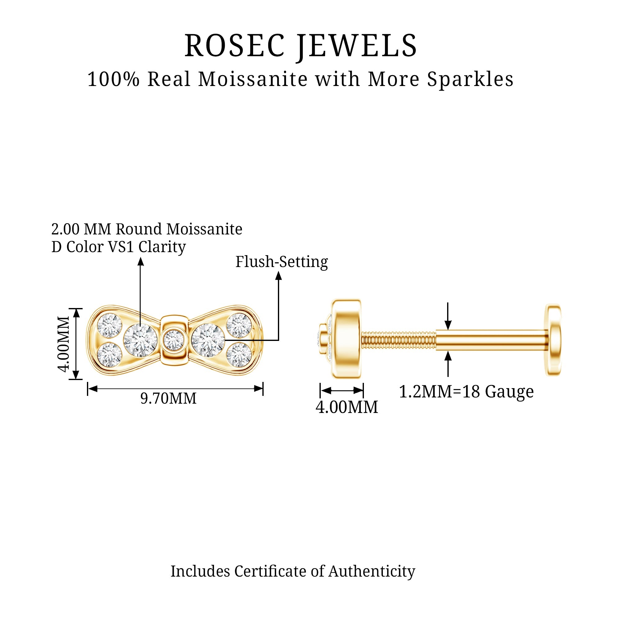 Moissanite Cute Bow Cartilage Earring with Certificate
