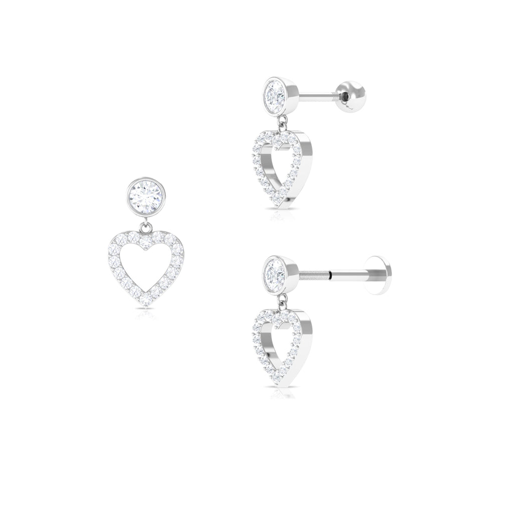 Minimal Moissanite Heart Dangle Earring for Helix Piercing
