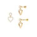 Minimal Moissanite Heart Dangle Earring for Helix Piercing