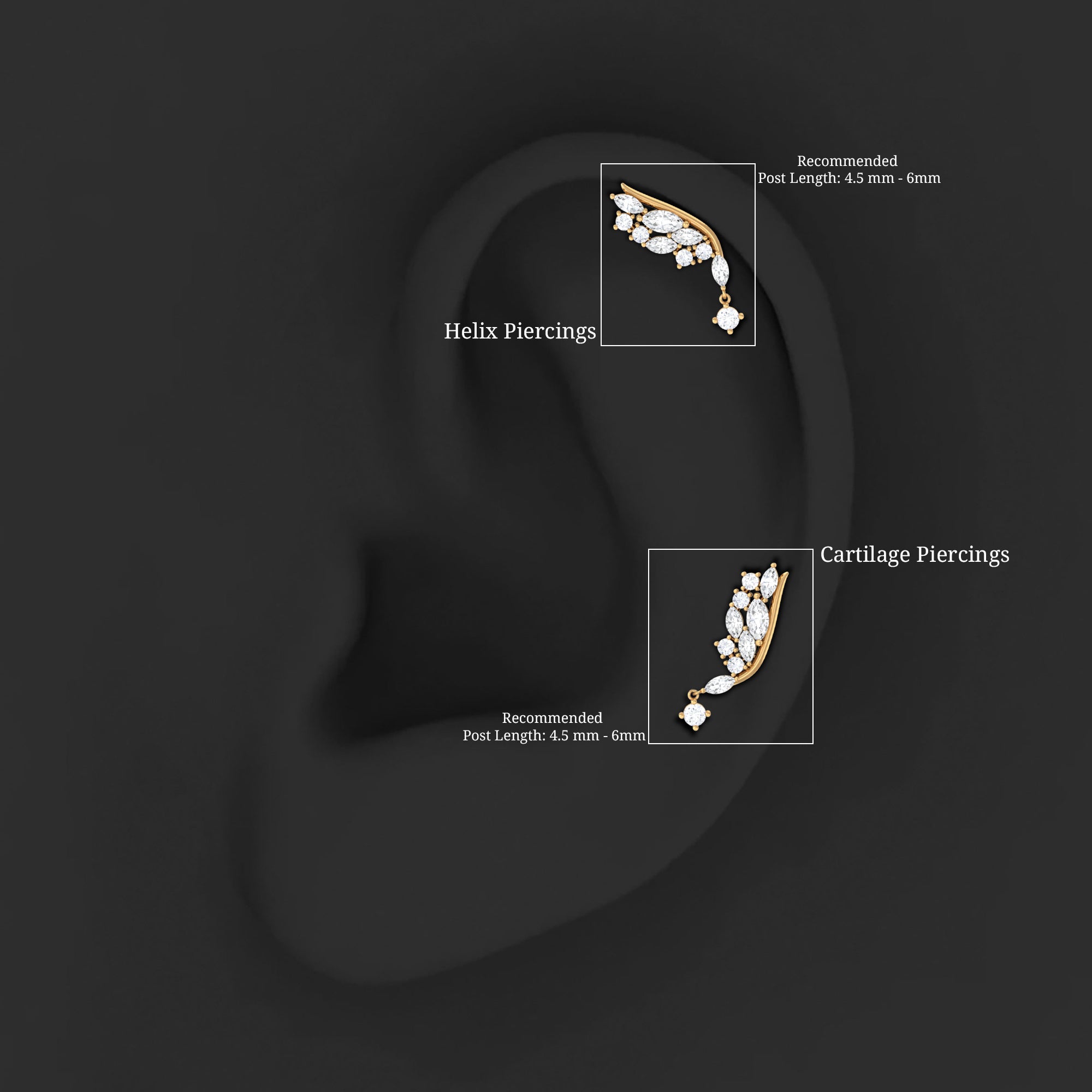 Unique Moissanite Wing Earring for Cartilage Piercing