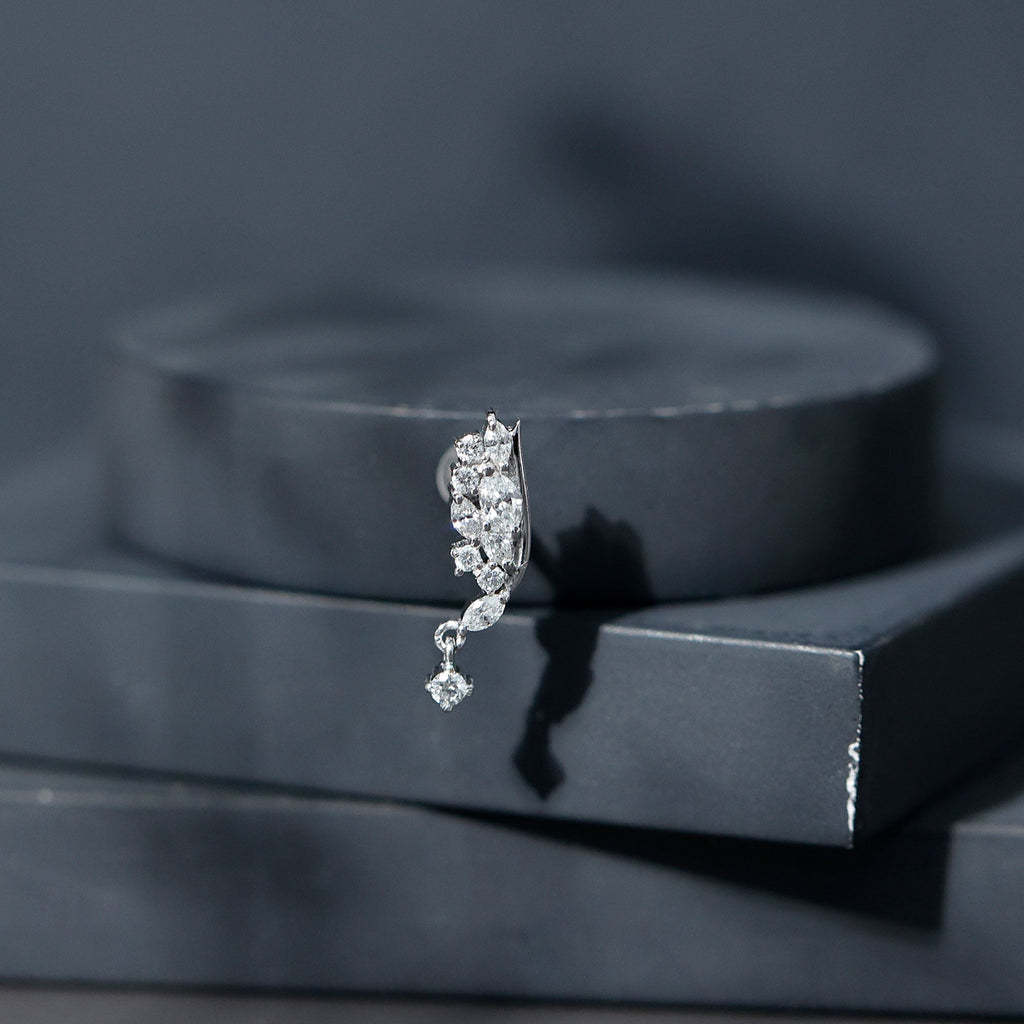 Unique Moissanite Wing Earring for Cartilage Piercing